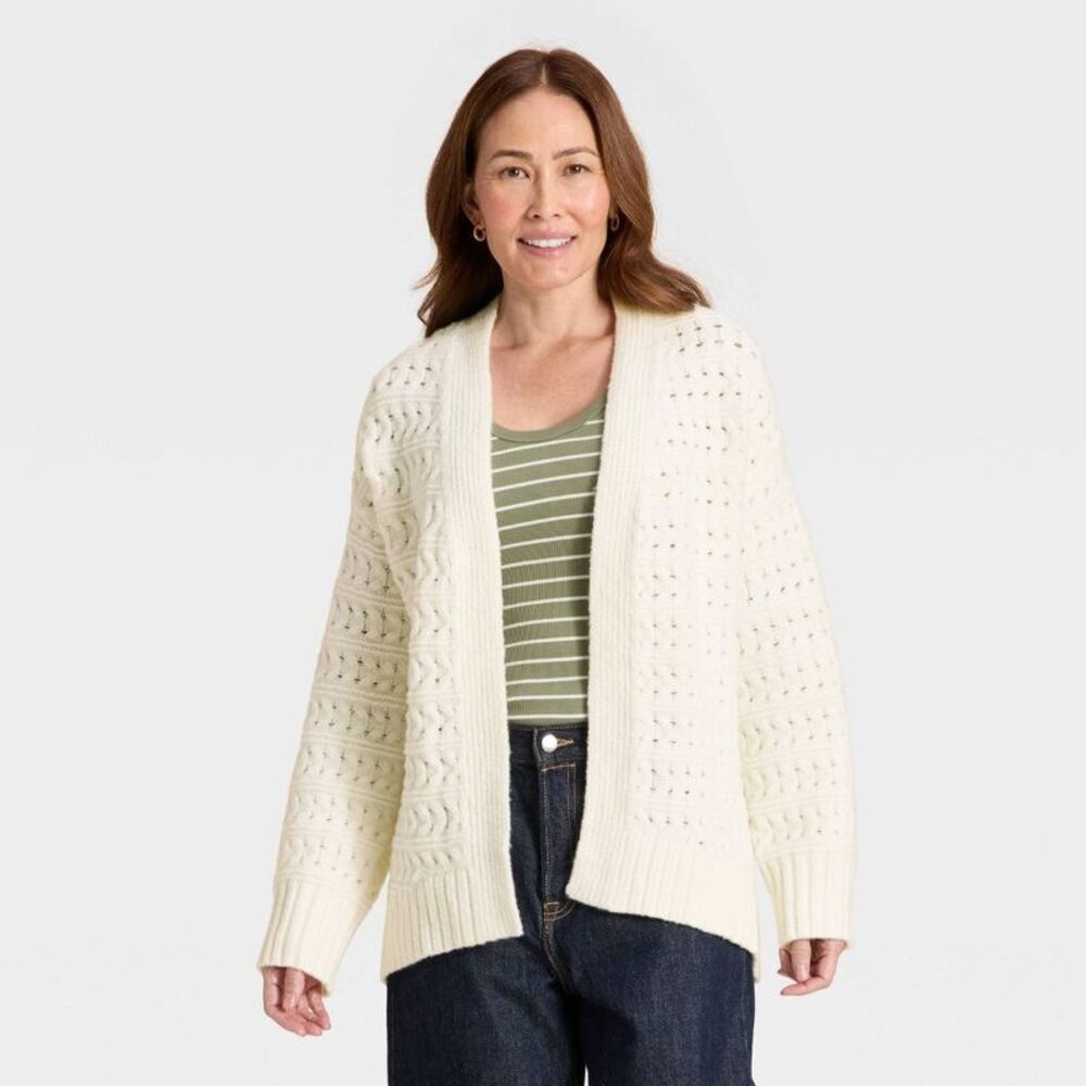 Women's Open Stitch Cozy Cardigan Sweater - Universal Thread Cream M/L